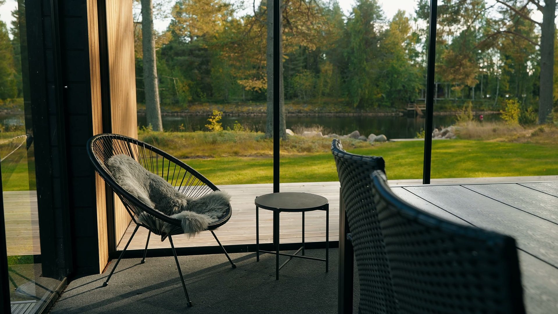 Terrace chairs and a view of the river
